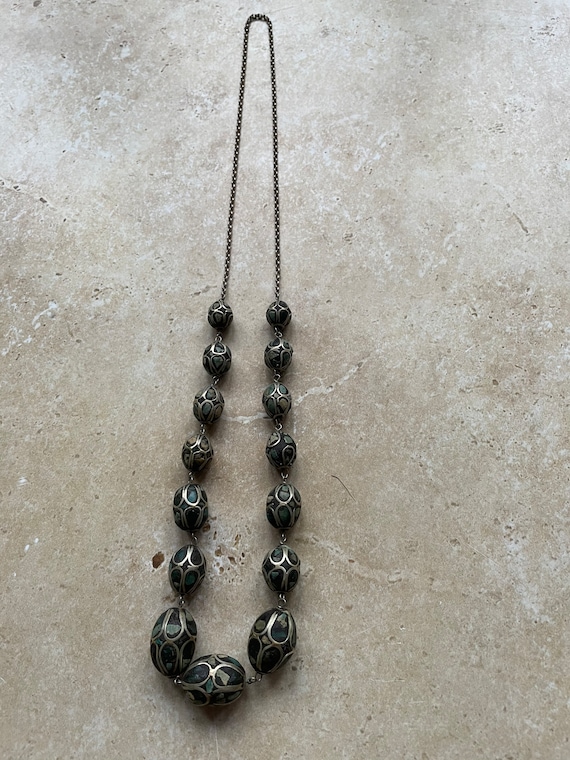 Antique Persian turquoise inlaid silver necklace - Gem