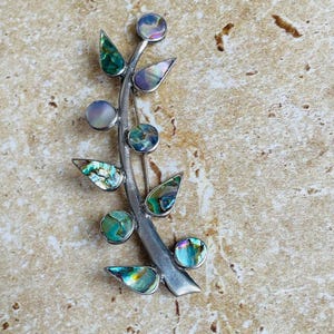 Vintage Mexican silver abalone leaf brooch.