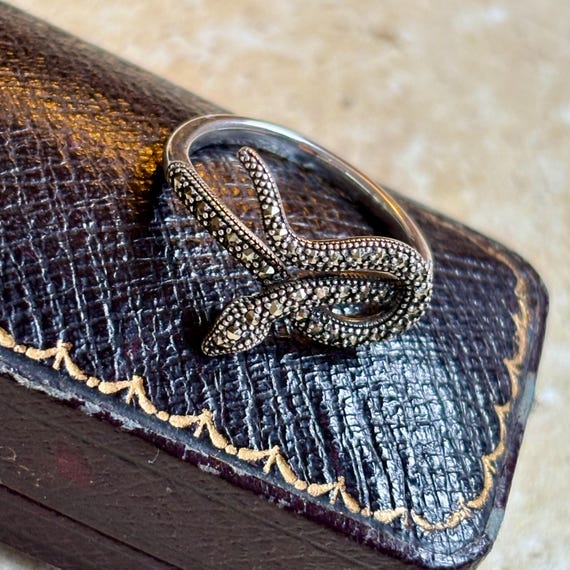 Vintage silver and marcasite coiled snake ring