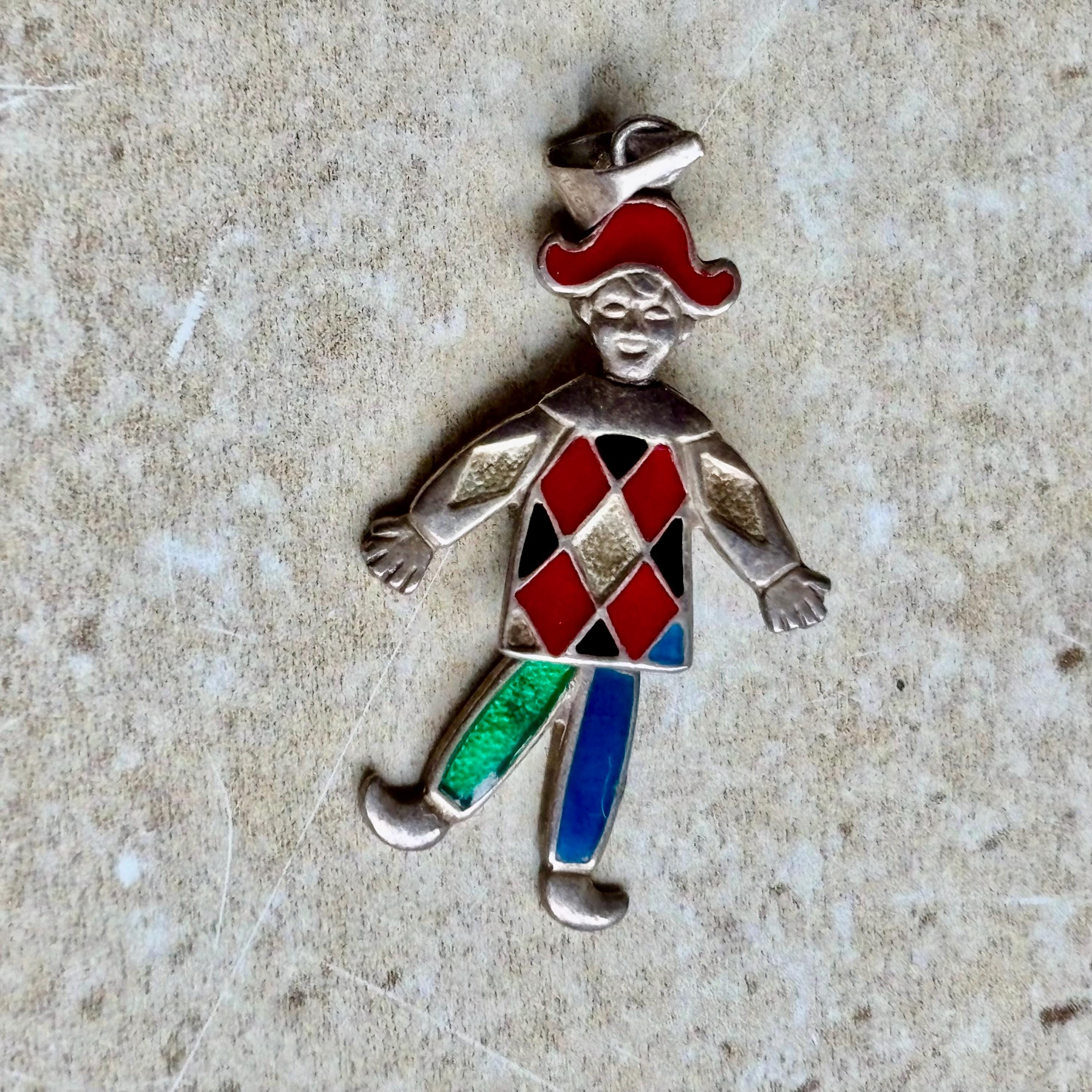Pendentif Breloque Ancien Arlequin Clown - En Plaqué Or - Occasion