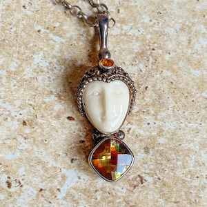Vintage silver Sajen goddess pendant with gemstones