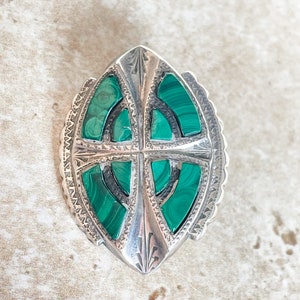 Scottish silver and malachite Victorian brooch