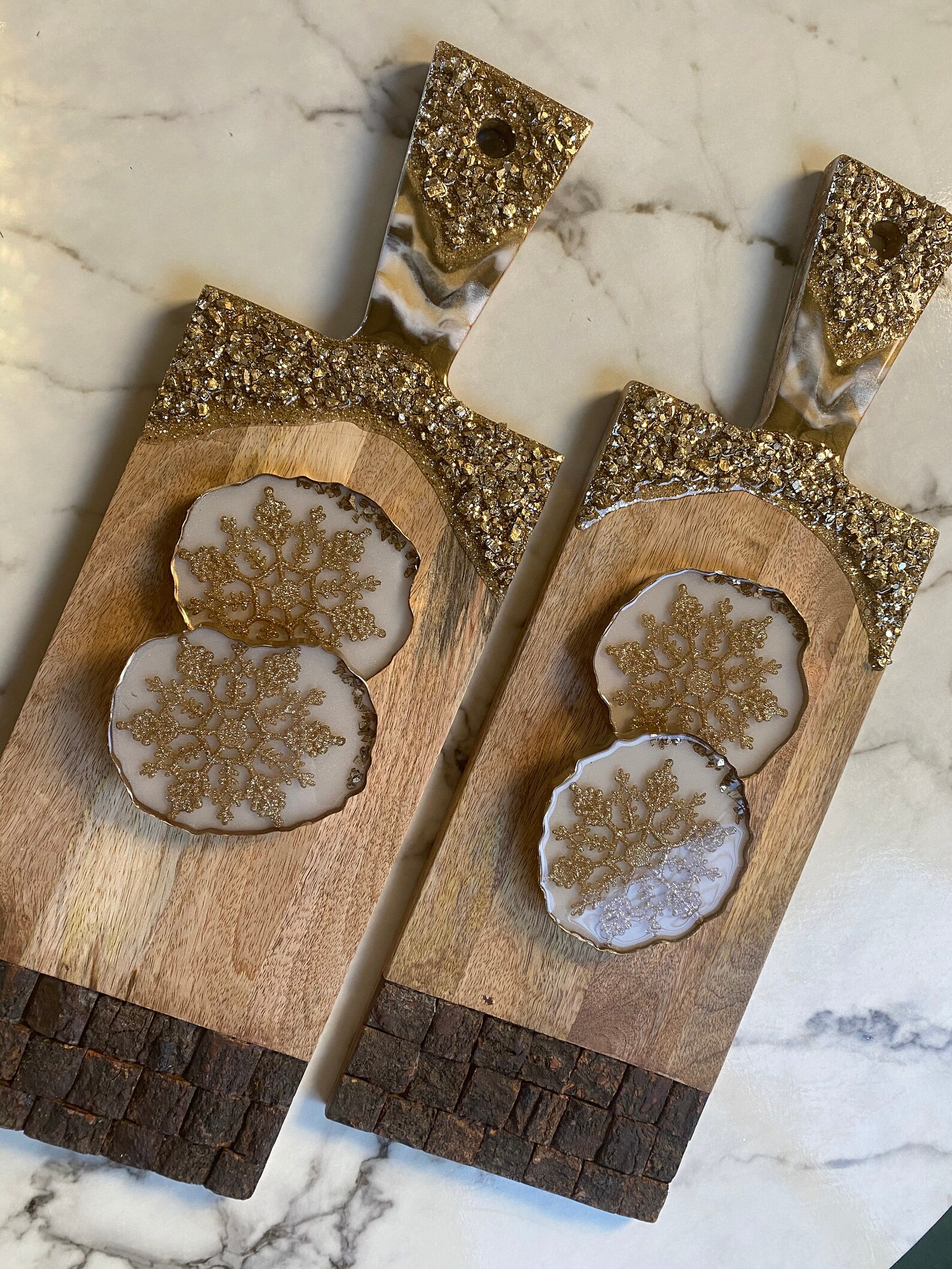 Gold stone cheese board with antique white coasters Etsy