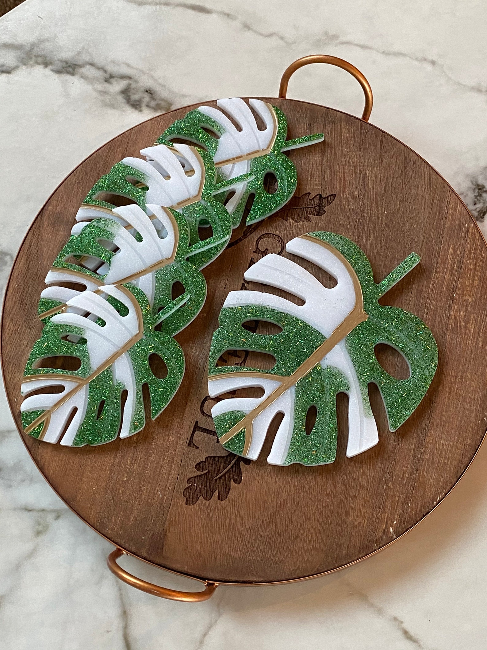 Monstera leaf coasters set of 4 green. Etsy