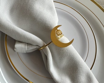 Set of 6 gold Cerscent moon with lantern Napkin ring/ Ramadan napkin ring