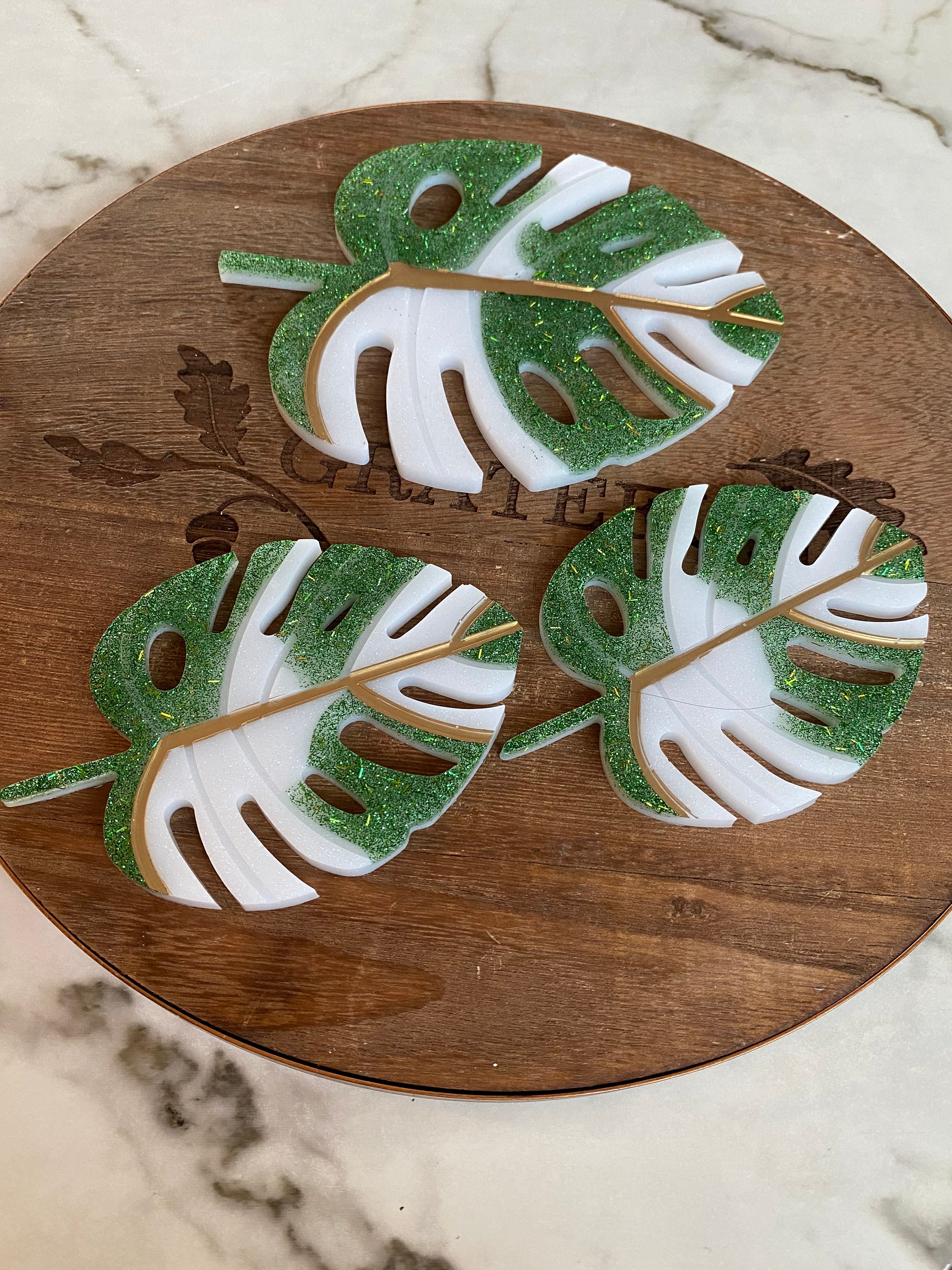 Monstera leaf coasters set of 4 green. Etsy
