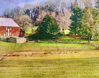 Art Print: Kuerner Farm, Home, and Barn, Brandywine Valley PA, a watercolor reproduction of the location of Wyeth's inspiration