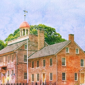 Colonial Art Print: Historic New Castle Courthouse in Delaware, a watercolor reproduction