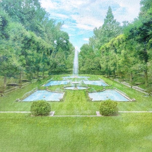 Art Print: Longwood Gardens Italian Water Garden, a watercolor reproduction