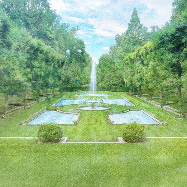 Art Print: Longwood Gardens Italian Water Garden, a watercolor reproduction