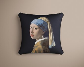 Classic Dutch Painting Girl with a Pearl Earring by Vermeer Throw Pillow Cover Fine Art Pillow Case Sofa Cushion 14x14 16x16 18x18 20x20