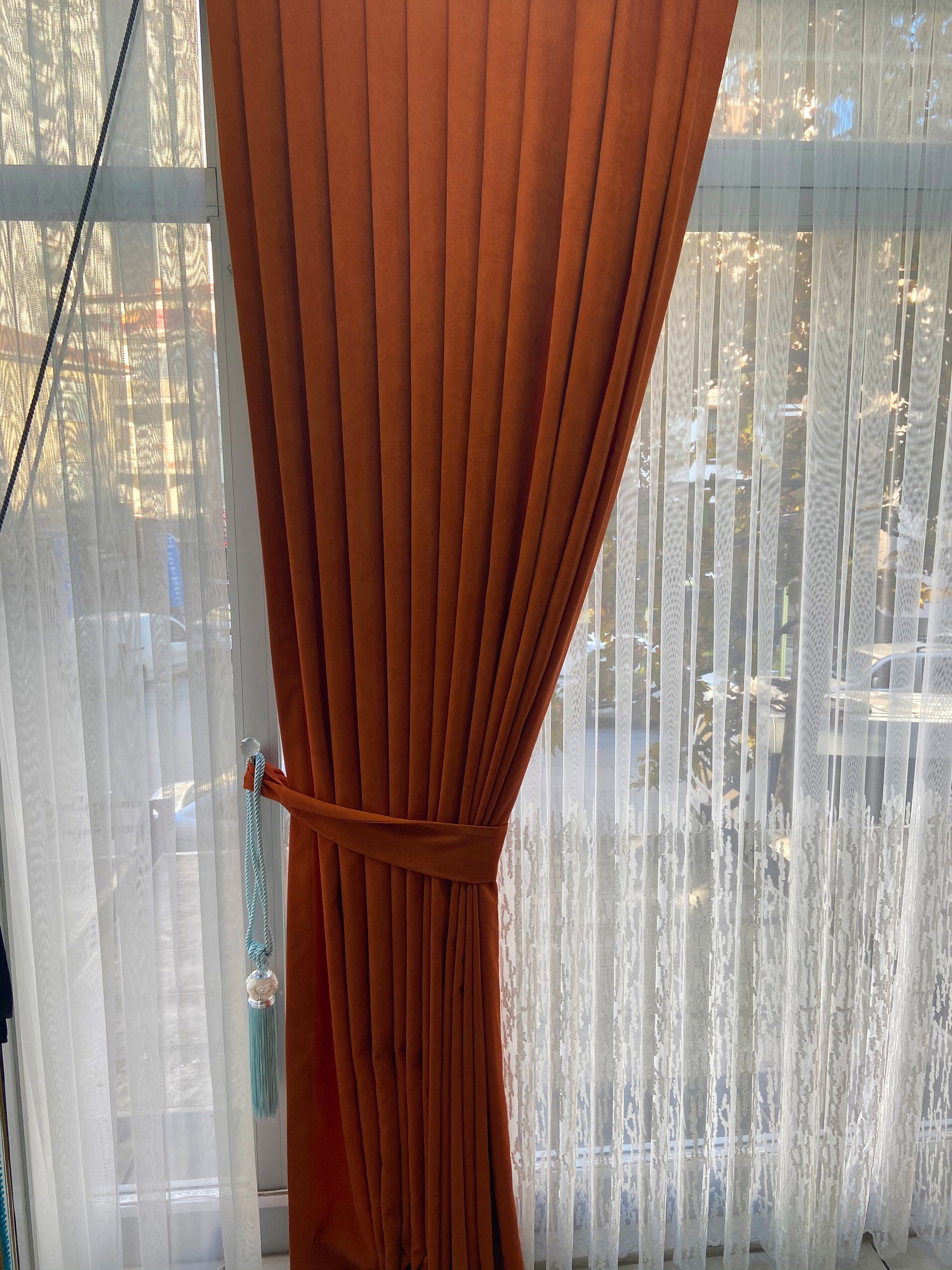 Brick Color Velvet Look Customizable Size Blackout Curtain 2 Etsy