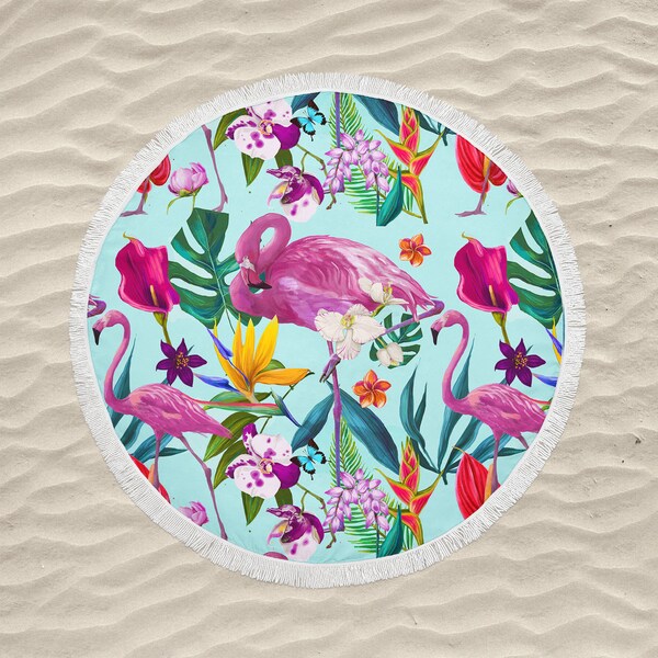 Aperturee Flamingo Hawaii Style Summer Vibe Round Beach Towel