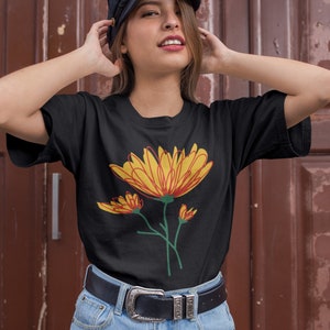 Beautiful Flower Shirt, Orange Flower Tshirt, Floral Apparel, Floral Tshirt, Nature, Black Shirt