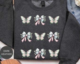 Butterfly Sweatshirt: Coquette Bow Design, Nature Lover Gift