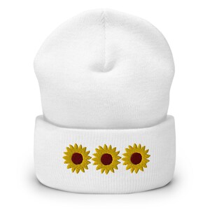 Sunflower Cuffed Beanie, Sunflower Beanie, Sunflower Lover Beanie, Floral Beanie