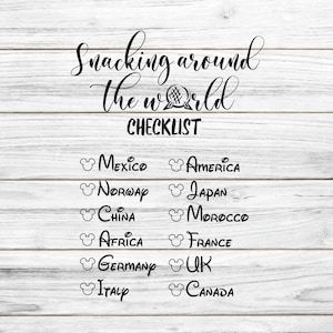 Snacking Around World Showcase checklist/ 50th anniversary svg/ world showcase svg/ epcot Snacks svg/ Epcot snacking checklist
