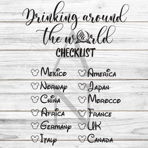 Epcot Drinking Around The World Checklist SVG / World Showcase including Africa Outpost SVG / Epcot Outpost Shirt SVG / 50th anniversary svg