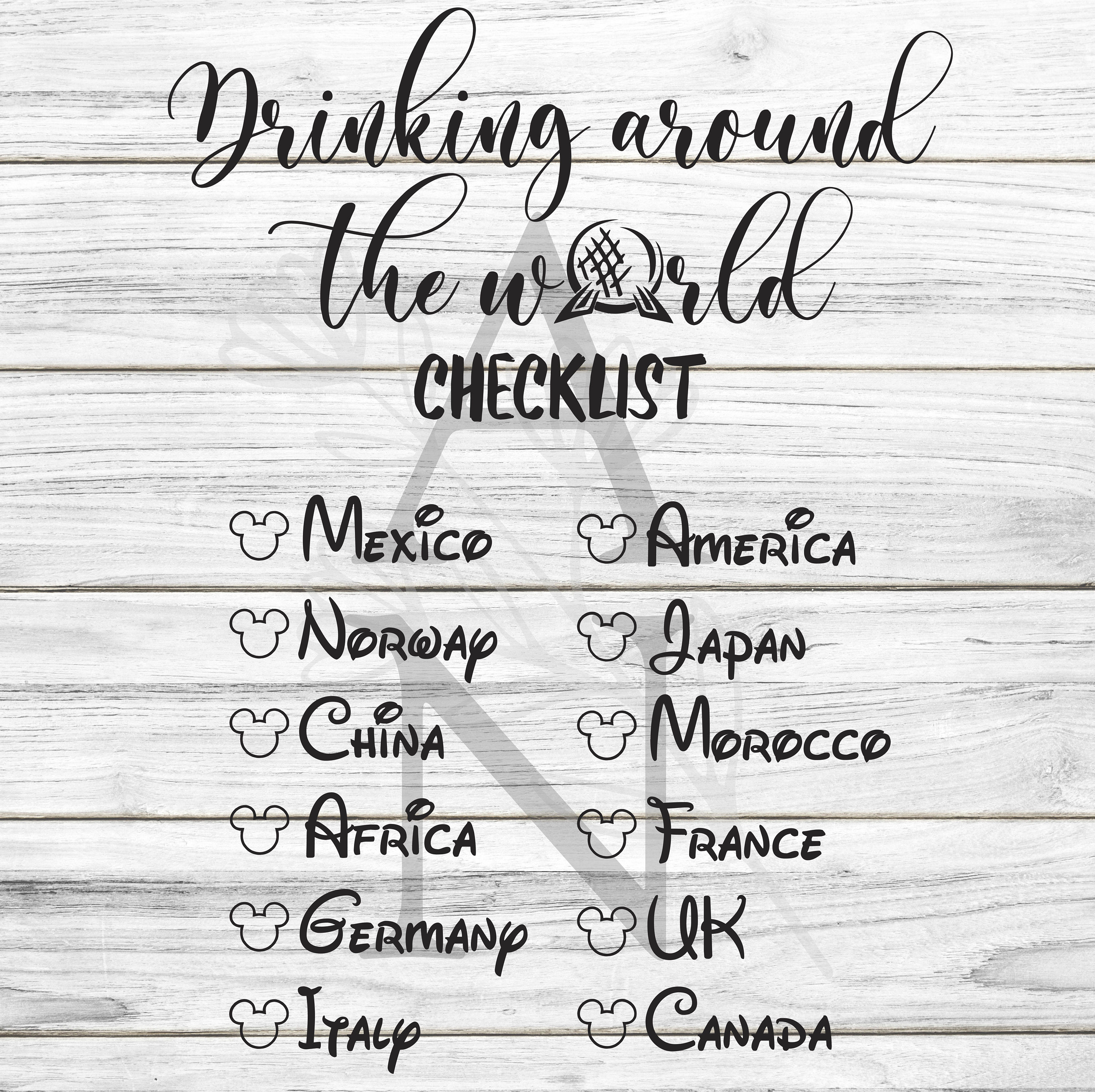Epcot Drinking Around the World Checklist SVG / World Showcase Etsy