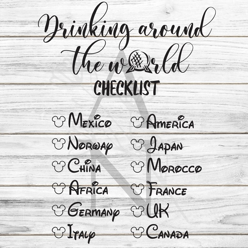 Epcot Drinking Around The World Checklist SVG / World Showcase Etsy