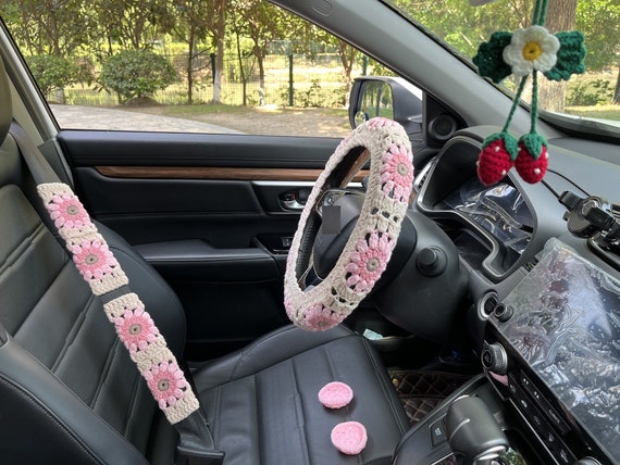 Cute Crochet Steering Wheel Covers for Women 14-15'' Sunflower