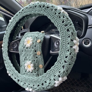 Lenkradbezüge, Gehäkelte Gänseblümchen-Lenkradbezüge, süße Lenkradbezüge, Sicherheitsgurtbezüge, Auto-Innenzubehör-Dekorationen