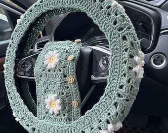 Crochet Daisy Steering Wheel Cover: Car Interior Accessories