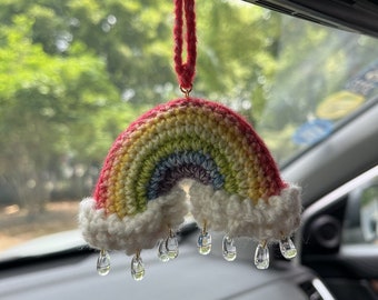 Crochet Rainbow Car Mirror Hanging: Handmade Car Charm