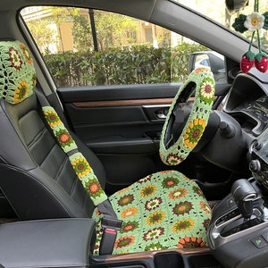 Car Seat Covers,Crochet Sunflower Seat cover,Car Front Seat Covers Set for men and women,Car Accessories Gift,Car Decor Cover,Cute Car Cover