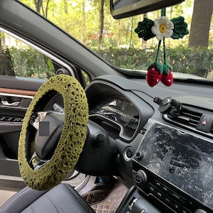 Handmade Crochet Steering Wheel Cover: Sunflower Car Accessories D,A+Strawberry