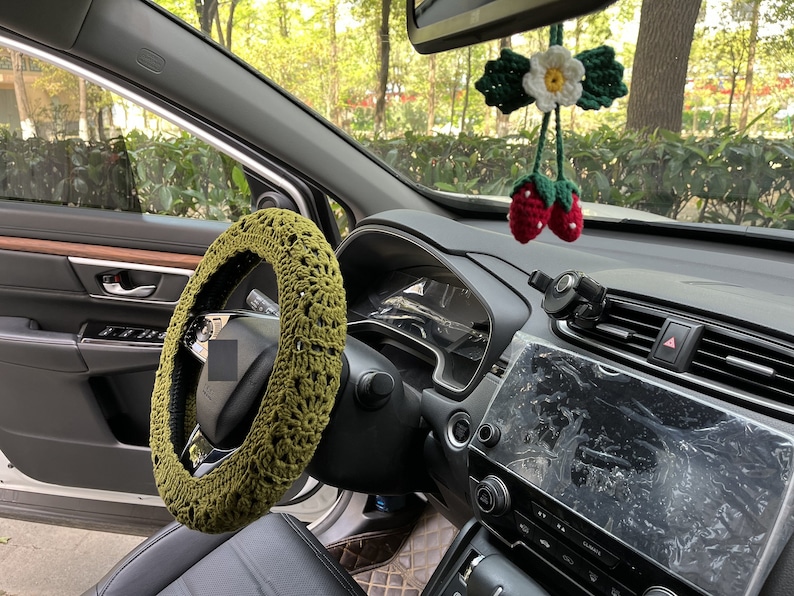 Handmade Crochet Steering Wheel Cover: Sunflower Car Accessories D,A+Strawberry