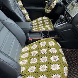 Cubiertas de asiento de automóvil, cubierta de cojín de asiento inferior delantero de girasol de ganchillo, cubierta de decoración de automóvil, cubierta de automóvil linda, decoraciones de accesorios de interior de automóvil