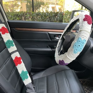 Handmade Crochet Seven Color Star Car Steering Wheel Covers Universal 14-15 inch for Women and Men