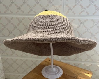 Handmade Crochet Granny Bucket Hat: Eco-Friendly Straw Sun Hat