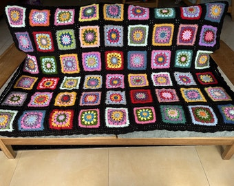Handmade Crochet Granny Square Blanket: Colorful Afghan Throw