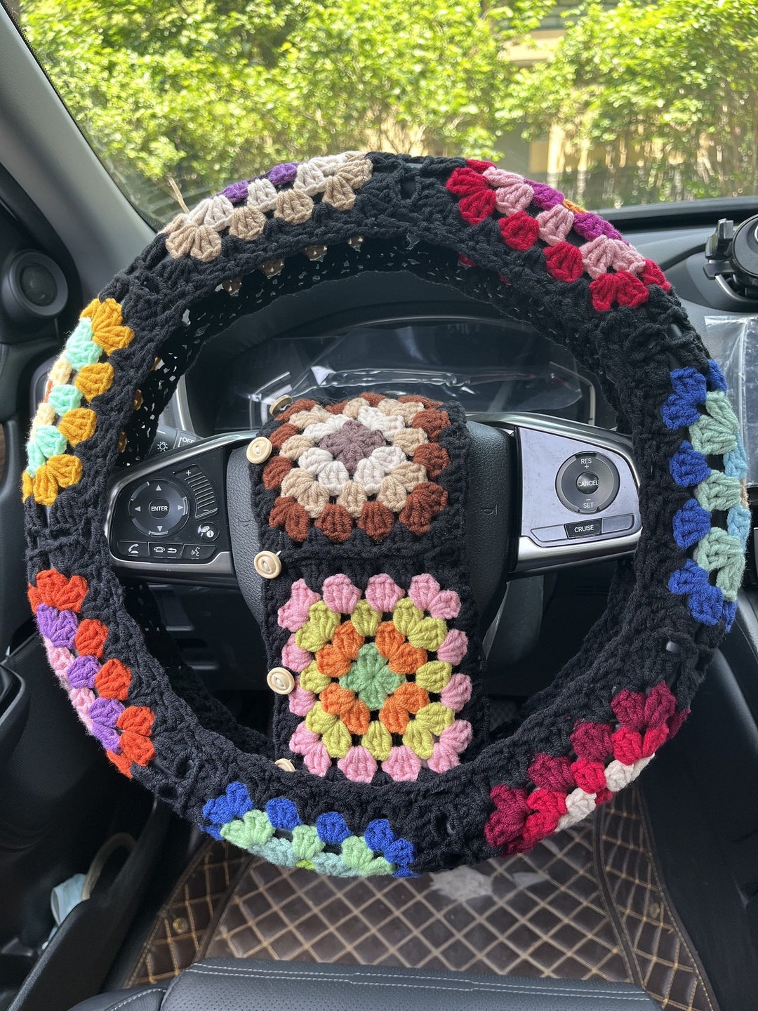 Steering Wheel Cover,crochet Granny Square Colorful Steering Wheel