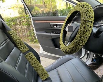 Steering Wheel Cover,Crochet Steering Wheel Cover,Cute Steering Wheel Cover,Seat Belt Cover,Car interior Accessories decorations