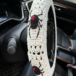 Spider Steering Wheel Cover,Crochet Steering Wheel Cover,Cute Steering Wheel Cover,Seat Belt Cover,Car interior Accessories decorations