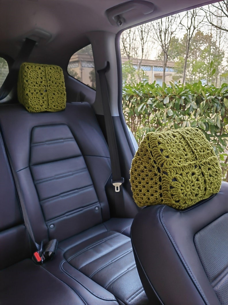 Handmade Crochet Steering Wheel Cover: Sunflower Car Accessories G, 2 headrest cover
