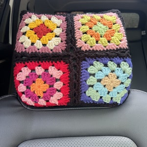 Car headrest cover,Crochet headrest cover,Granny Square colorful Headrest Covers,Car Head Rest Cover,Cute Headrest Cover for Women men