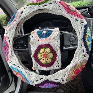 Lenkradabdeckung, häkeln Gesang Blume Lenkradabdeckung, nettes Lenkradabdeckung, Sicherheitsgurtabdeckung, Autoinnenzubehördekoration