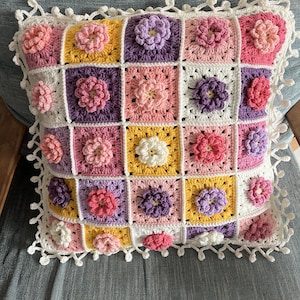 Funda de almohada de ganchillo, funda de almohada de ganchillo vintage, funda de almohada de cojín floral cuadrado de la abuela, cojines de ganchillo, almohadas de lanzamiento, decoración del hogar