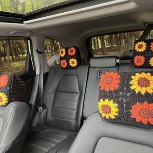 Car headrest cover,Crochet Car headrest cover,Sunflower Car Headrest Covers,Flower Car Head Rest Cover,Cute Headrest Cover for Women men