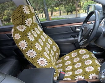 Coprisedile per auto con girasole fatto a mano all'uncinetto: Auto Decor