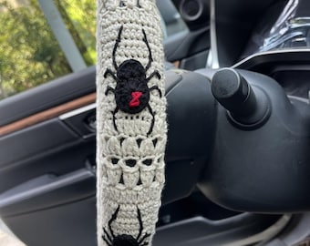 Handmade Crochet Steering Wheel Cover: Spider Car Accessories