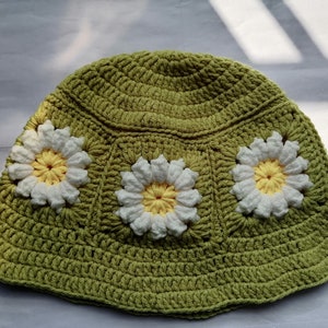 Handmade Crochet Sunflower Bucket Hat,Crochet Daisy Bucket Hat,Crochet Flower Bucket Hat