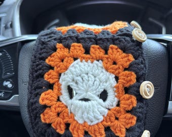 Crochet Skull Car Steering Wheel Cover,Car Seat Belt cover