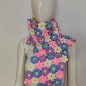 Handmade Crochet Scarf,Handmade Colourful Crochet Scarf,Crochet Flower scarf,Puff flower,Crochet Colorful Scarf,Flower Scarf Winter flower