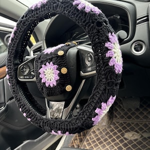 Gehäkelte Sonnenblume Lenkrad Abdeckung, Blume Sicherheitsgurt Abdeckung, Auto Spiegel Anhänger, Auto Untersetzer, Häkeln niedlichen Auto Zubehör Innendekor