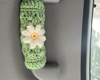 Crochet Daisy Car Interior Accessories: Universal Handle & Seatbelt Covers